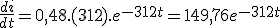 \frac{di}{dt}=0,48.(312).e^{-312t}=149,76e^{-312t}